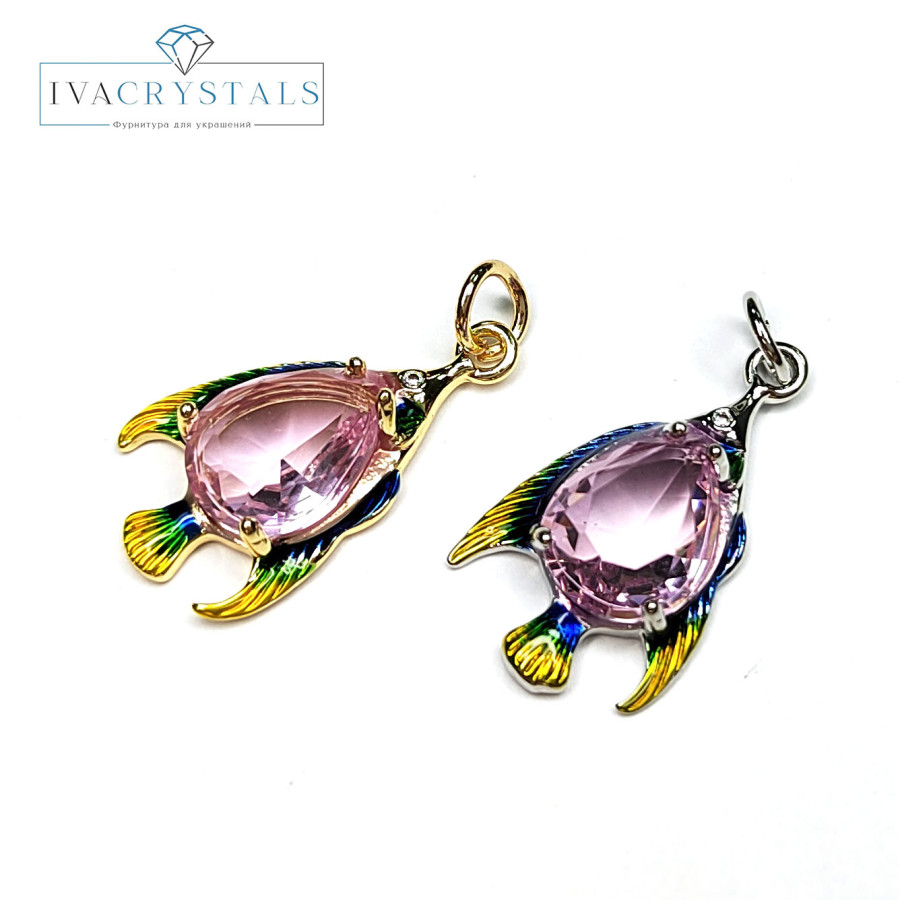 Подвеска Рыбка 22х12 мм с розовым фианитом, штука