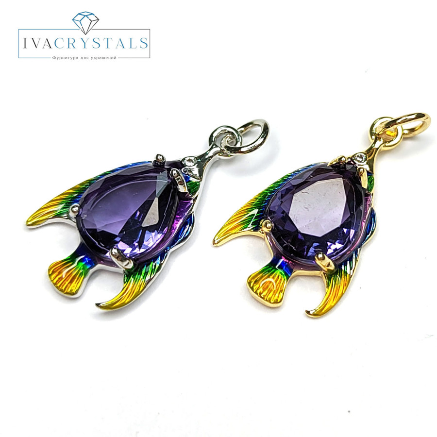 Подвеска Рыбка 22х12 мм с фиолетовым фианитом, штука