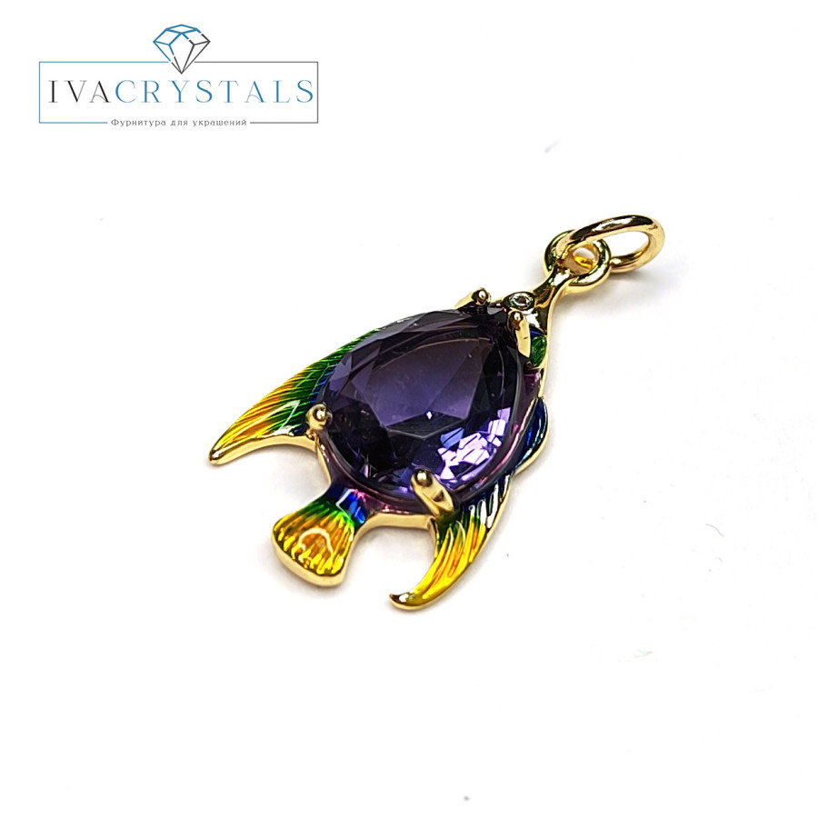 Подвеска Рыбка 22х12 мм с фиолетовым фианитом, штука покрытие Позолота