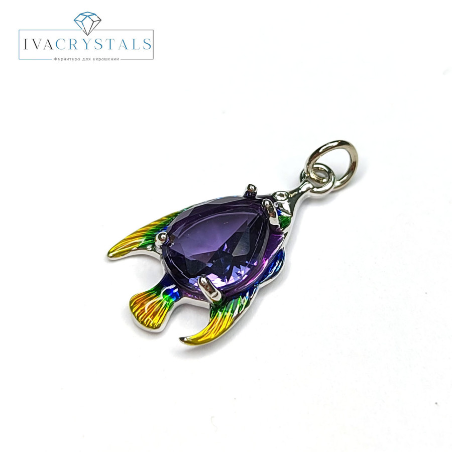 Подвеска Рыбка 22х12 мм с фиолетовым фианитом, штука покрытие Родий
