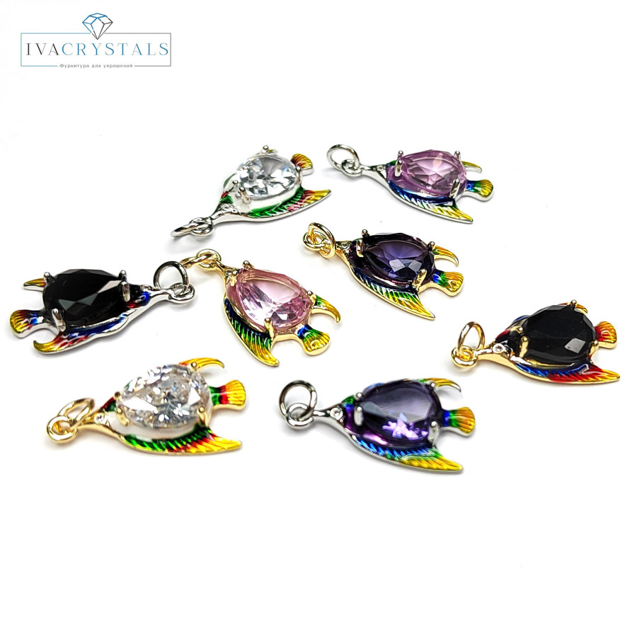 Подвеска Рыбка 22х12 мм с чёрным фианитом, штука