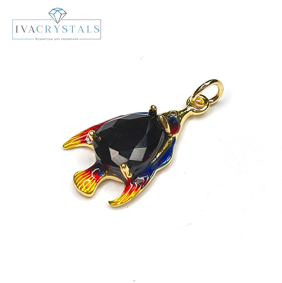 Подвеска Рыбка 22х12 мм с чёрным фианитом, штука покрытие Позолота