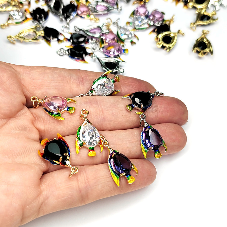 Подвеска Рыбка 22х12 мм с чёрным фианитом, штука