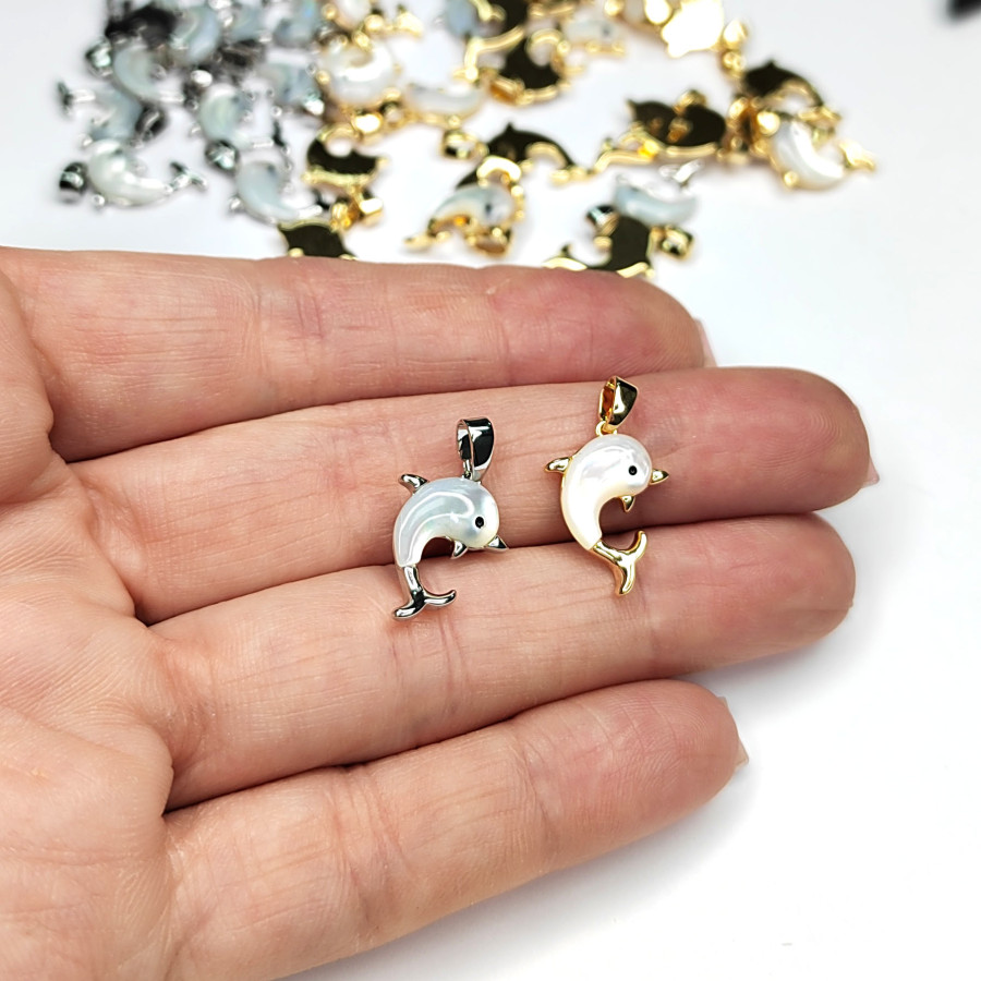 Подвеска Дельфин 16х12 мм с перламутром, штука