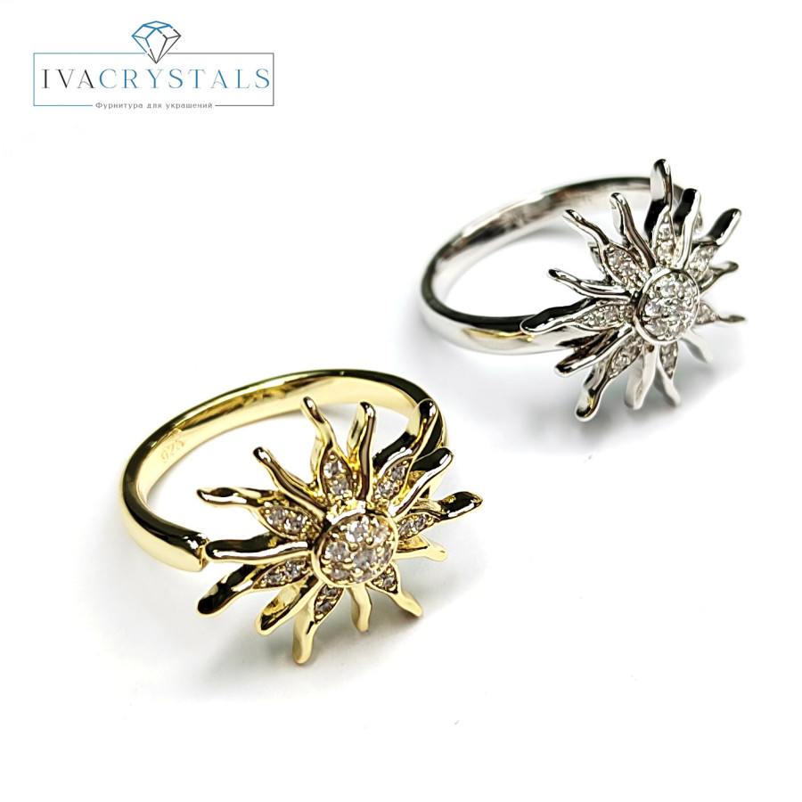 Кольцо безразмерное с фианитами, Солнце 17,5 мм