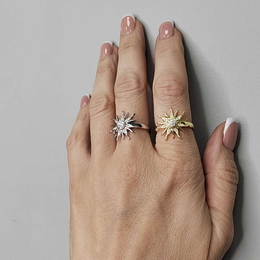 Кольцо безразмерное с фианитами, Солнце 17,5 мм