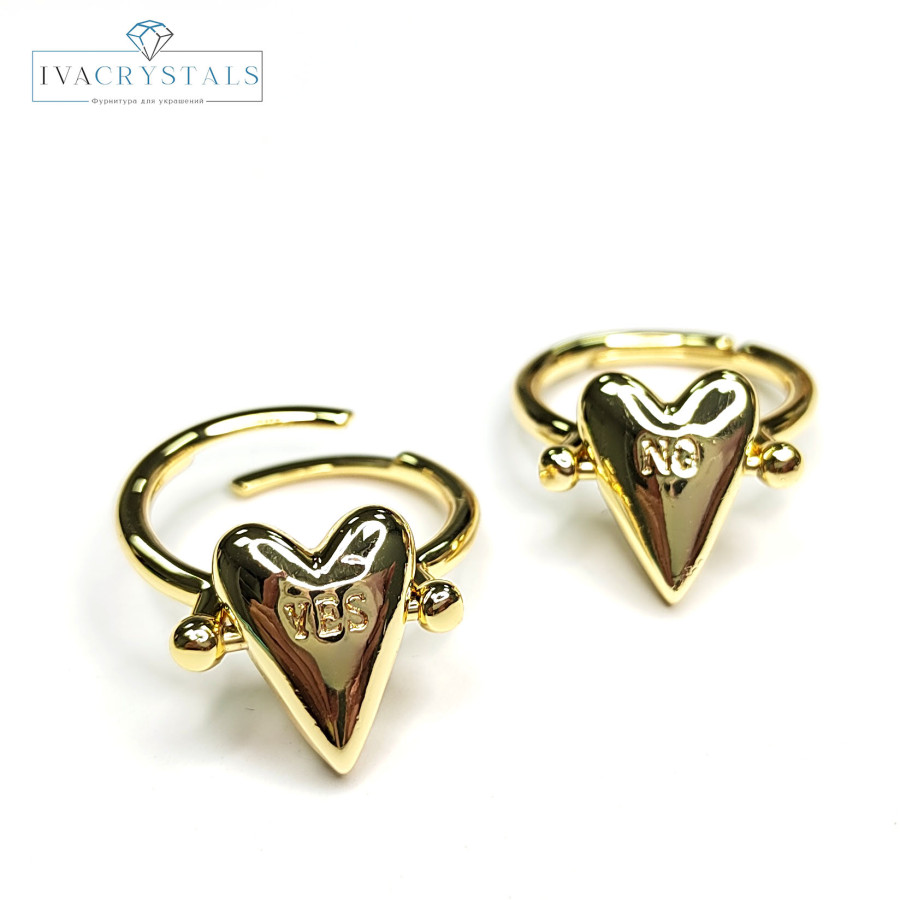Кольцо безразмерное Yes - No, Сердечко 15 мм, штука покрытие Позолота