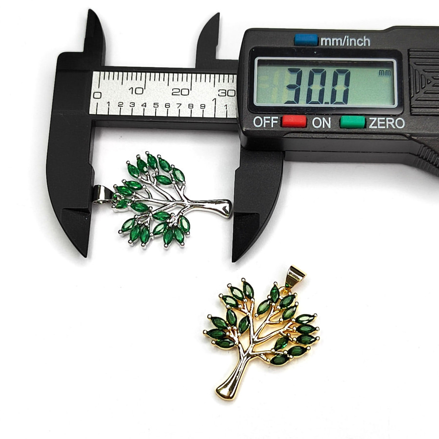 Крупная подвеска Дерево с зелёными фианитами, 30х22 мм, штука