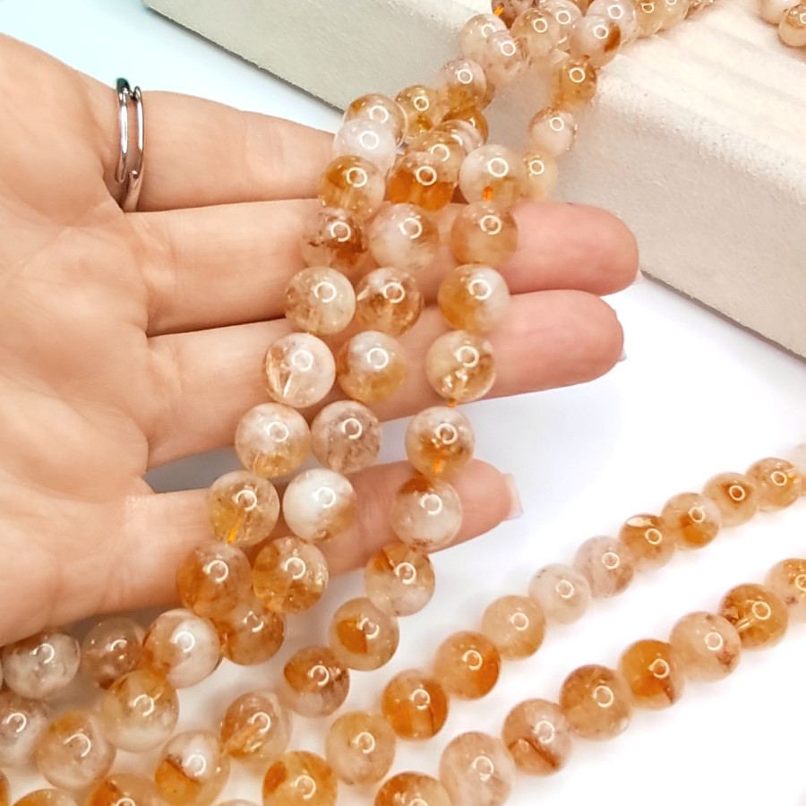 10 мм Цитрин натуральный форма шар, нить 39 см