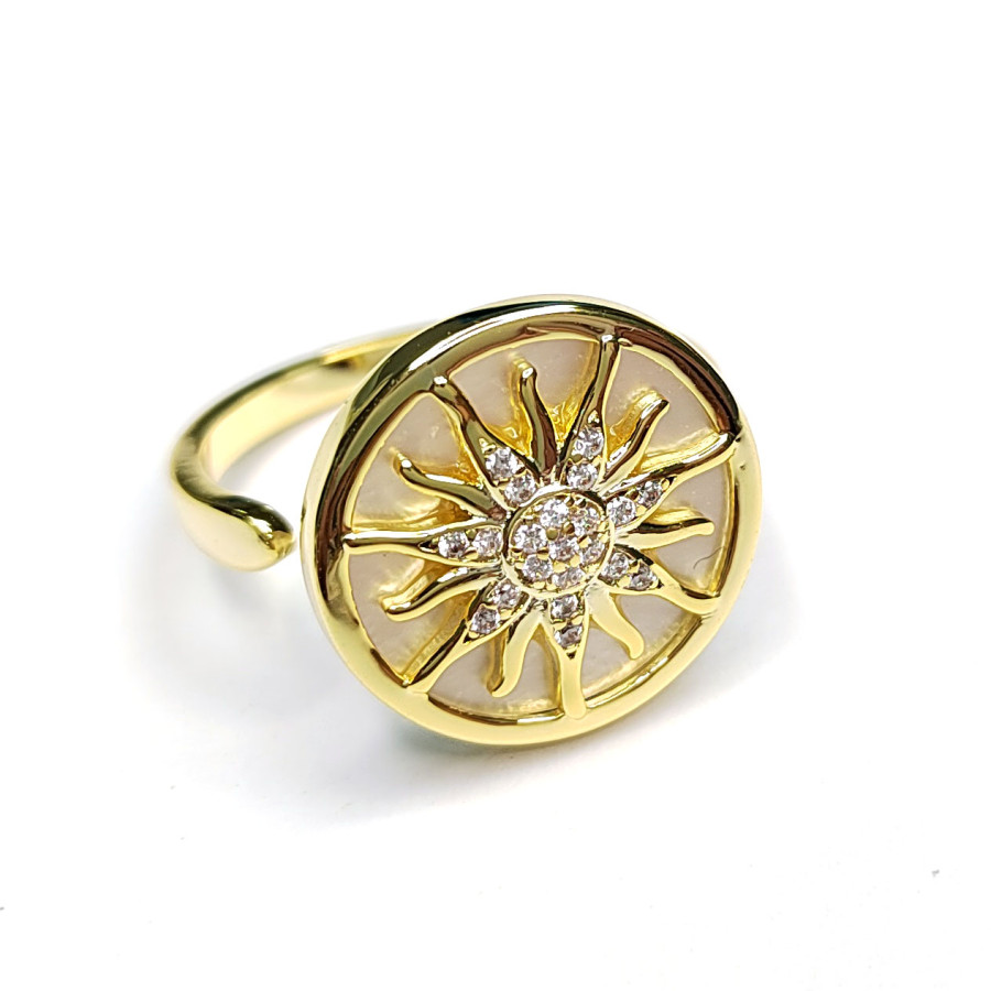 Кольцо с белым перламутром,Солнце с фианитами 16 мм, штука