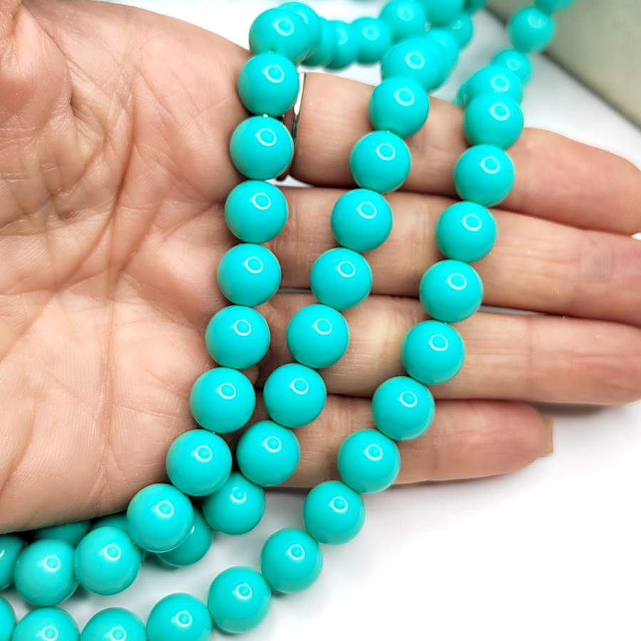 Майорка Стеклянный жемчуг цвет Мятный (зелёный), нить 40-41 см