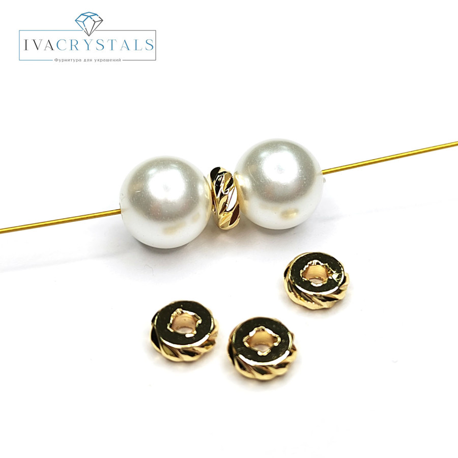 5,7х2 мм Разделительные бусины резные, 10 штук покрытие Позолота