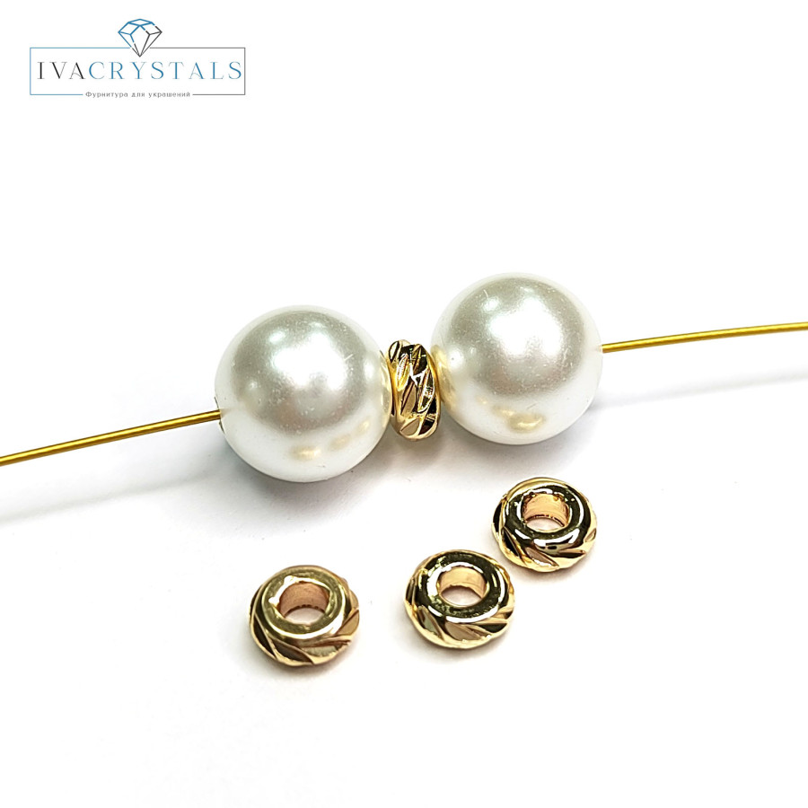 5х2 мм Разделительные бусины резные, 10 штук покрытие Позолота