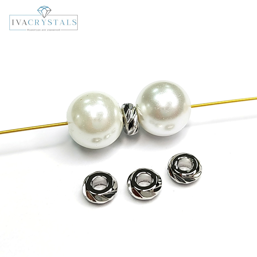 5х2 мм Разделительные бусины резные, 10 штук покрытие Родий