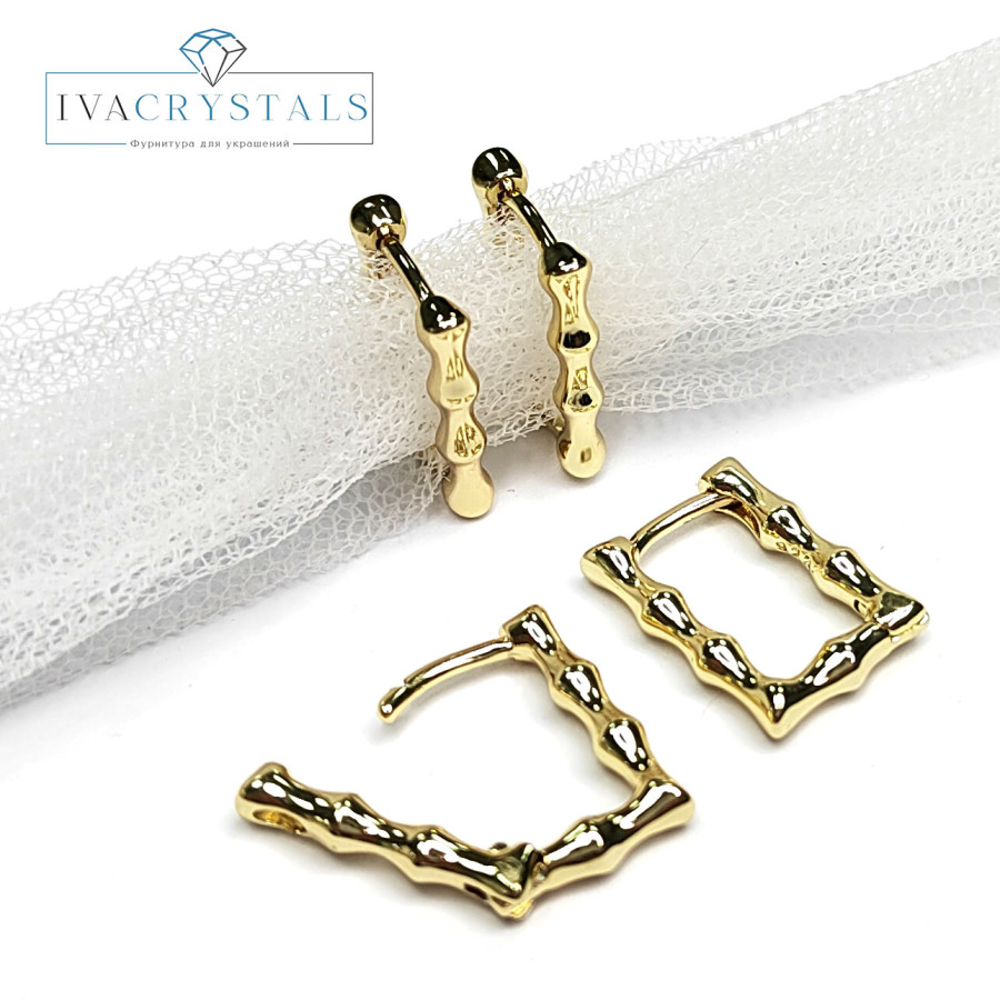 Швензы Конго прямоугольные Бамбук 16х12х3 мм, пара покрытие Позолота