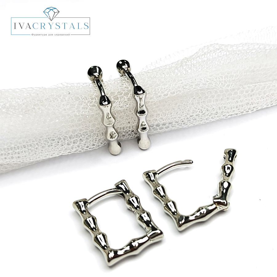 Швензы Конго прямоугольные Бамбук 16х12х3 мм, пара покрытие Родий