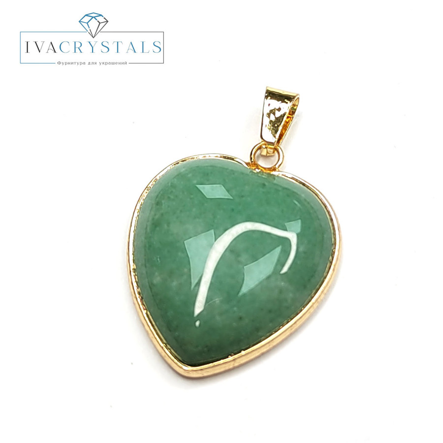 Крупная подвеска Сердце Нефрит 29х24 мм, покрытие Позолота, штука