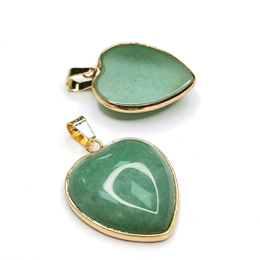 Крупная подвеска Сердце Нефрит 29х24 мм, покрытие Позолота, штука