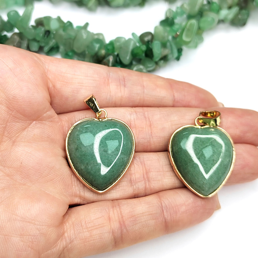 Крупная подвеска Сердце Нефрит 29х24 мм, покрытие Позолота, штука