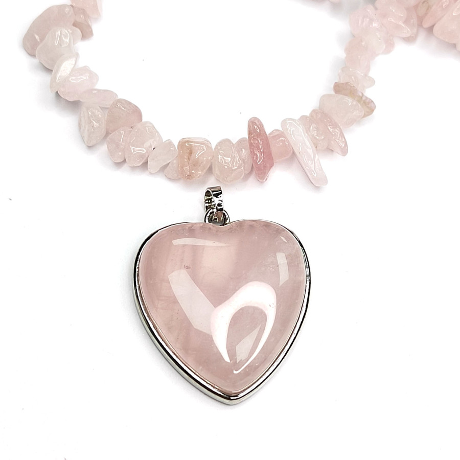 Крупная подвеска Сердце Розовый кварц 34х32 мм, покрытие Родий, штука