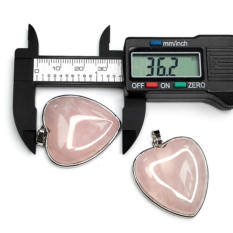 Крупная подвеска Сердце Розовый кварц 34х32 мм, покрытие Родий, штука