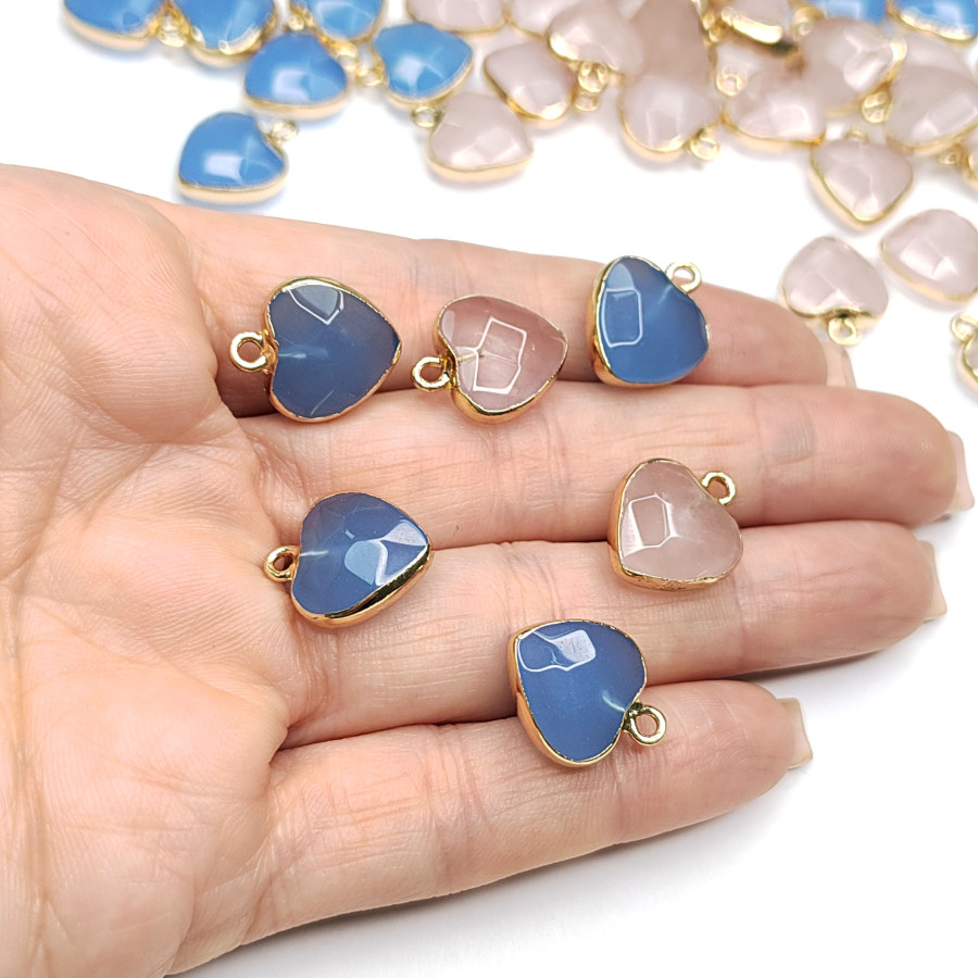 Подвеска Сердце Розовый кварц 17х14 мм, покрытие Позолота, штука