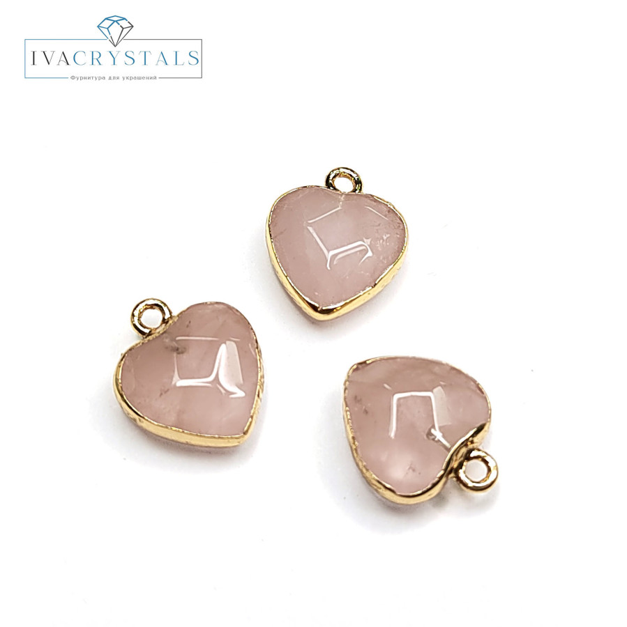 Подвеска Сердце Розовый кварц 17х14 мм, покрытие Позолота, штука