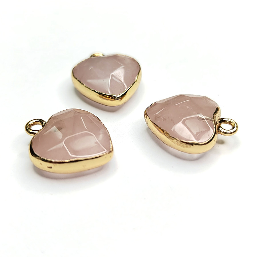 Подвеска Сердце Розовый кварц 17х14 мм, покрытие Позолота, штука