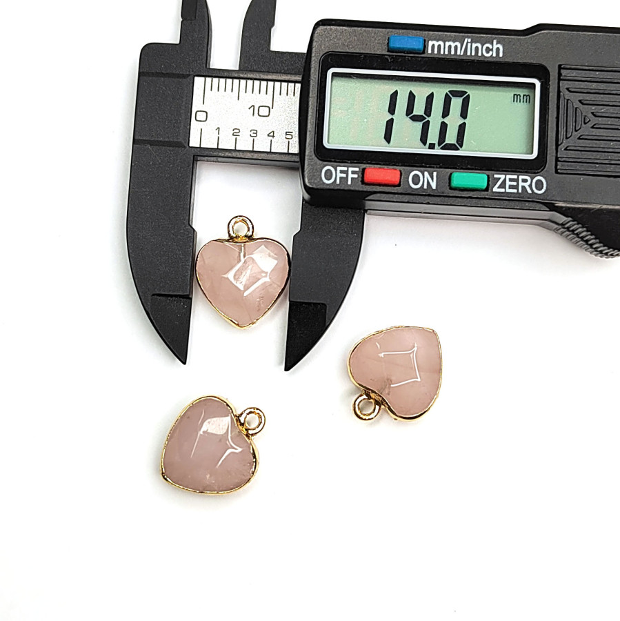 Подвеска Сердце Розовый кварц 17х14 мм, покрытие Позолота, штука