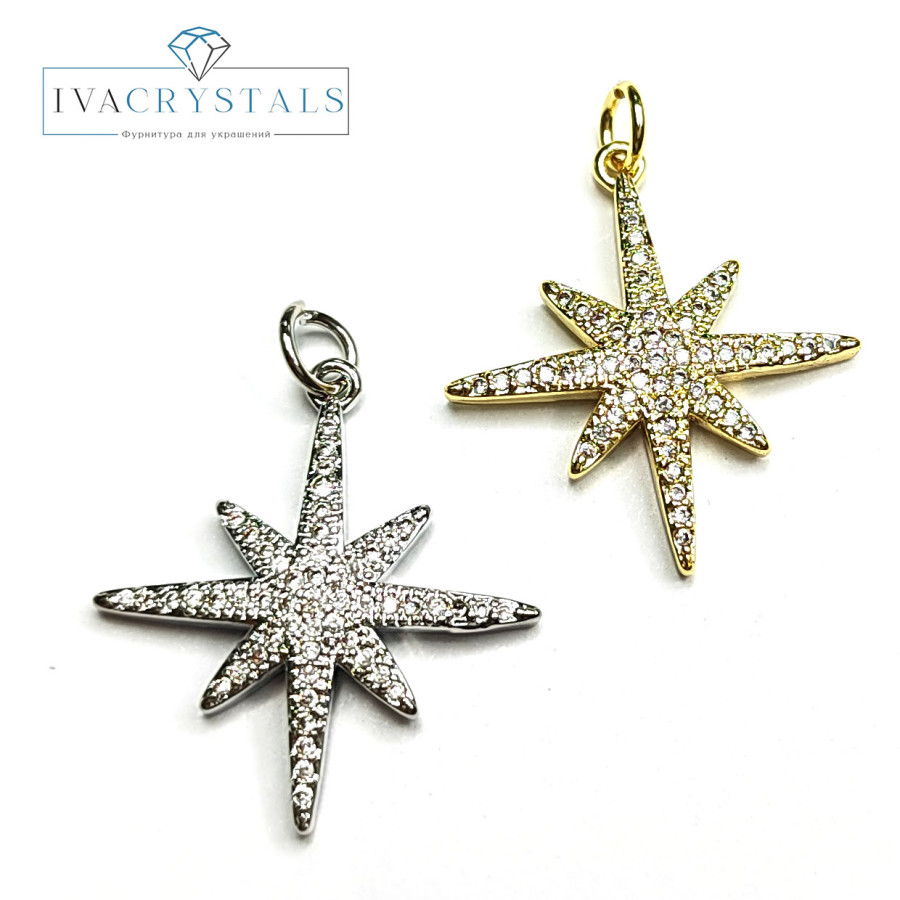 Подвеска Вифлеемская Звезда 25 мм с фианитами, штука