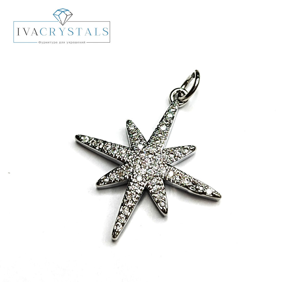 Подвеска Вифлеемская Звезда 25 мм с фианитами, штука покрытие Родий