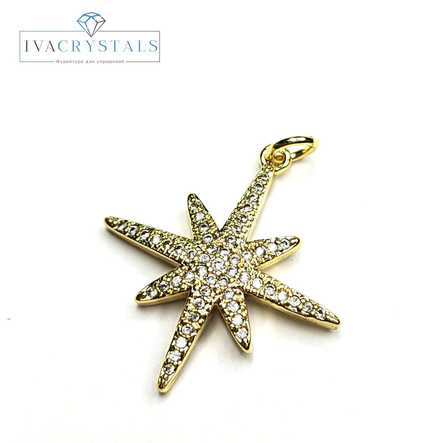 Подвеска Вифлеемская Звезда 25 мм с фианитами, штука покрытие Позолота