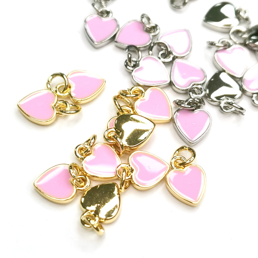 Маленькая подвеска Сердце 6х8 мм с Розовой эмалью, штука