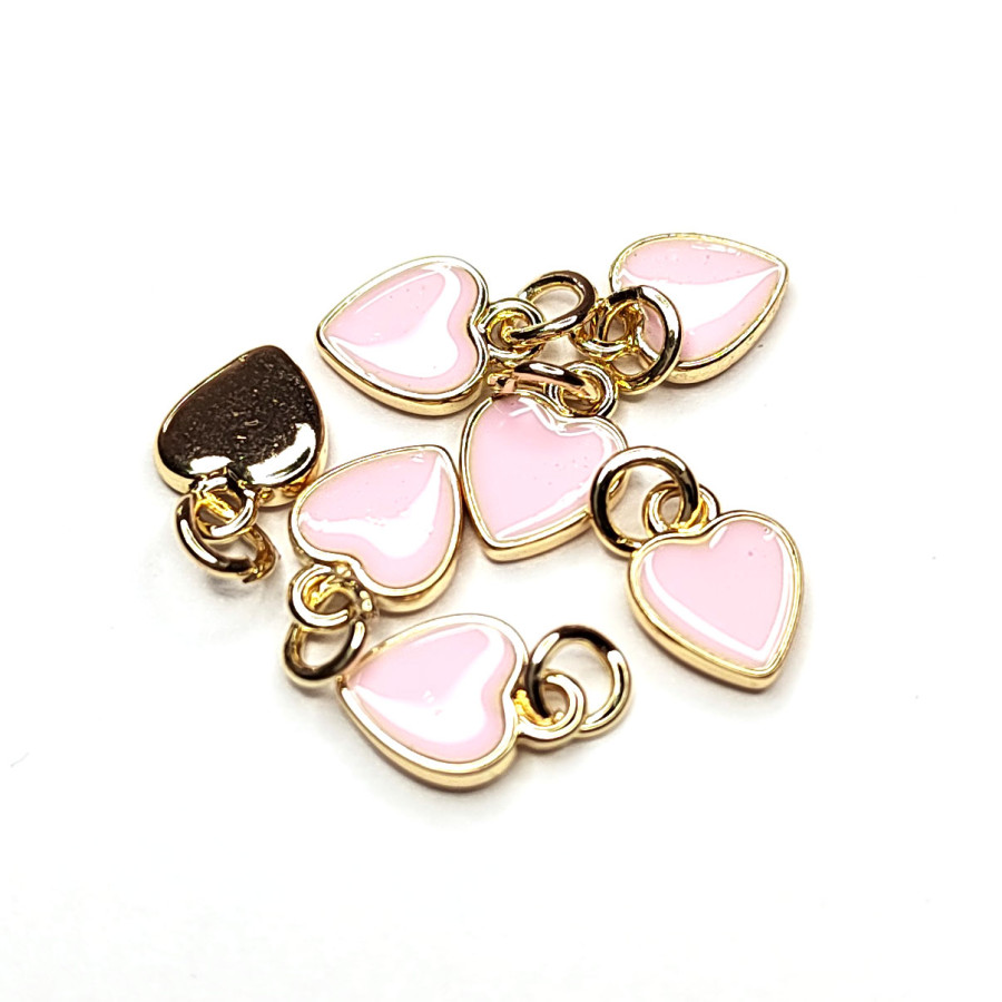 Маленькая подвеска Сердце 6х8 мм с Розовой эмалью, штука покрытие Позолота