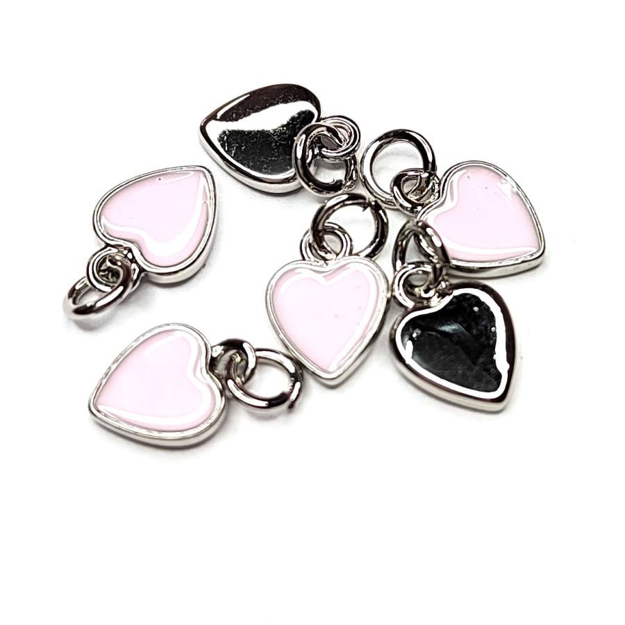 Маленькая подвеска Сердце 6х8 мм с Розовой эмалью, штука покрытие Родий