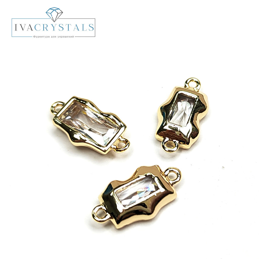 Коннектор с фианитом 13х7 мм, ШТУКА покрытие Позолота