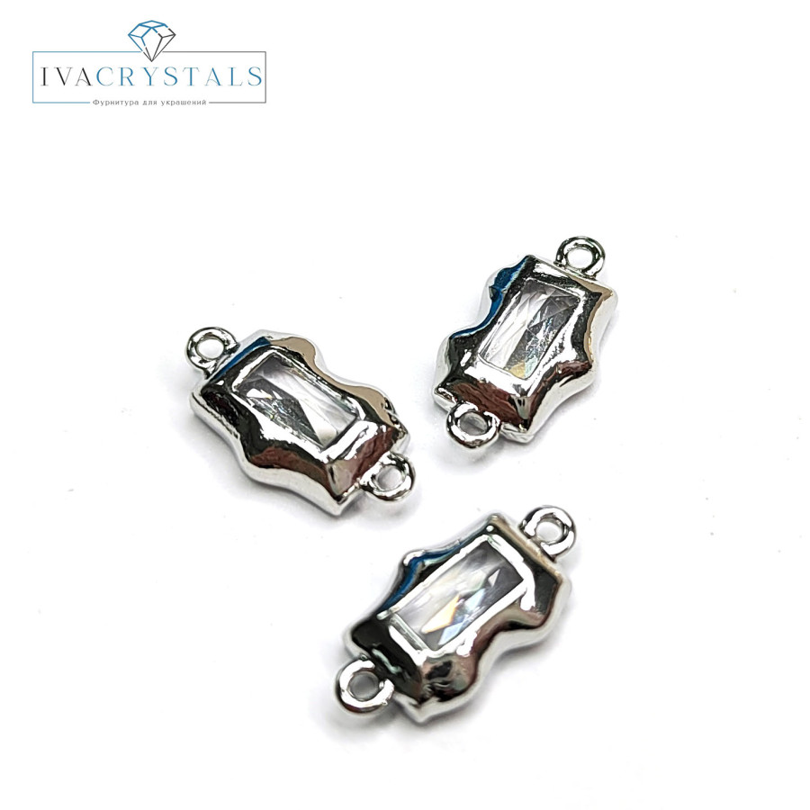 Коннектор с фианитом 13х7 мм, ШТУКА покрытие Родий
