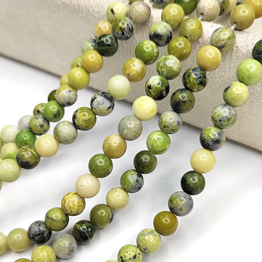 6,5 мм Хризопраз натуральный, гладкий шар, нить 38-39 см