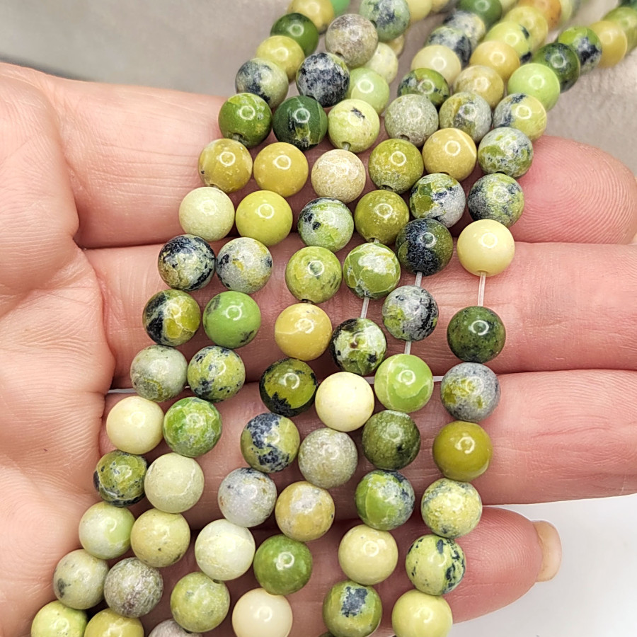 6,5 мм Хризопраз натуральный, гладкий шар, нить 38-39 см