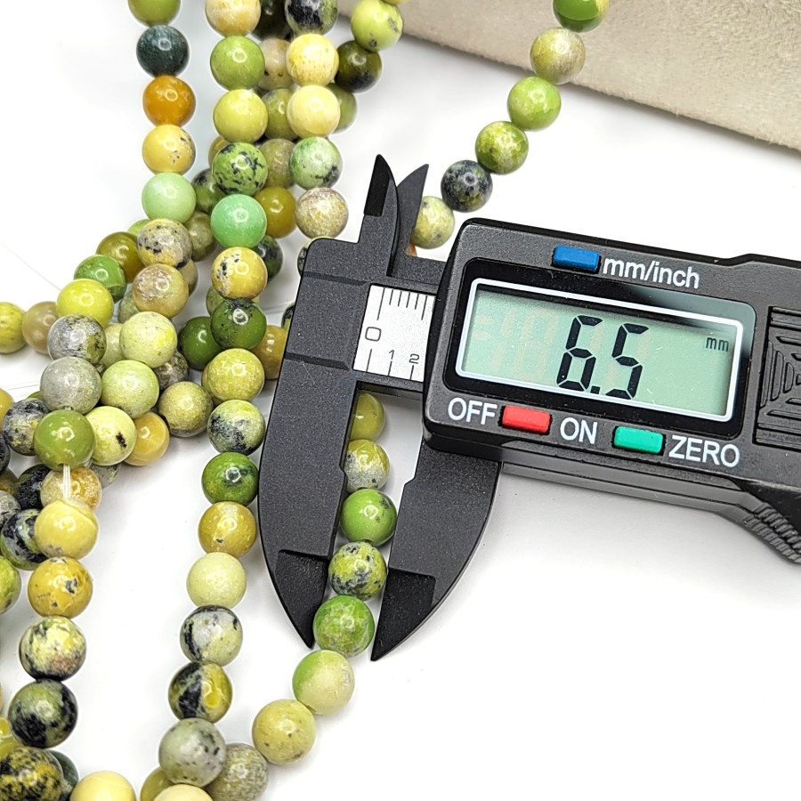 6,5 мм Хризопраз натуральный, гладкий шар, нить 38-39 см