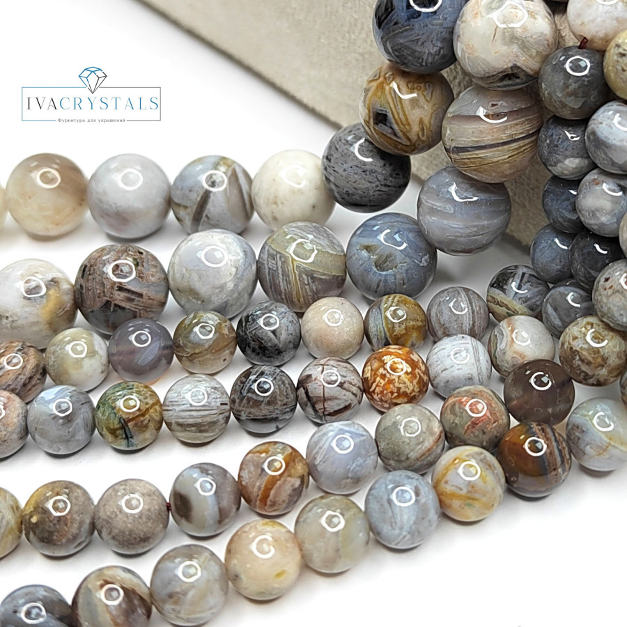 Агат бамбуковый натуральный, НИТЬ 39-40 см