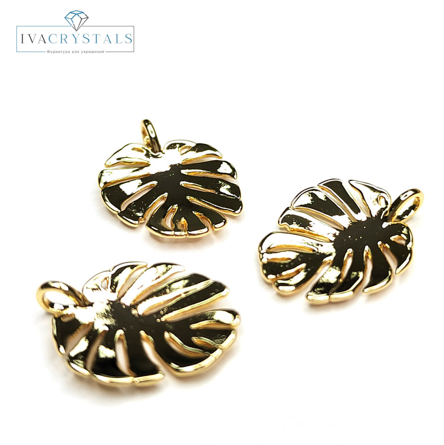 Подвеска Лист монстеры глянцевый 18х14 мм, штука покрытие Позолота