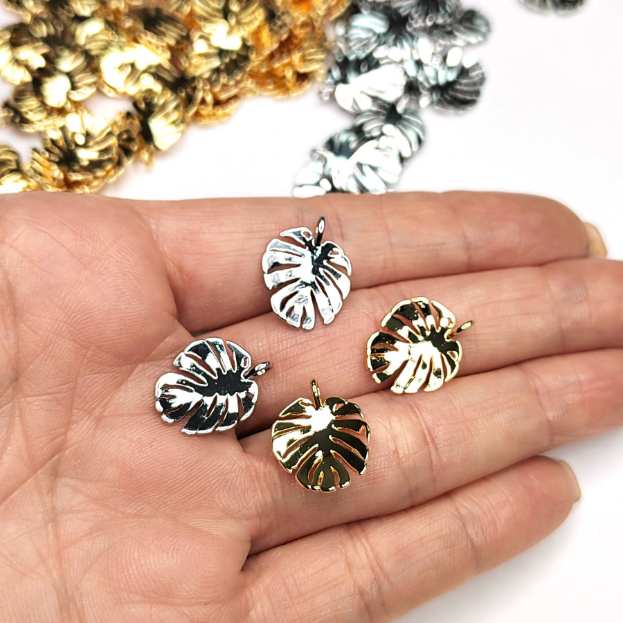 Подвеска Лист монстеры глянцевый 18х14 мм, штука