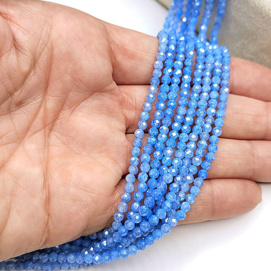 Цирконы огранка 3 мм Голубой насыщенный, НИТЬ 38 см
