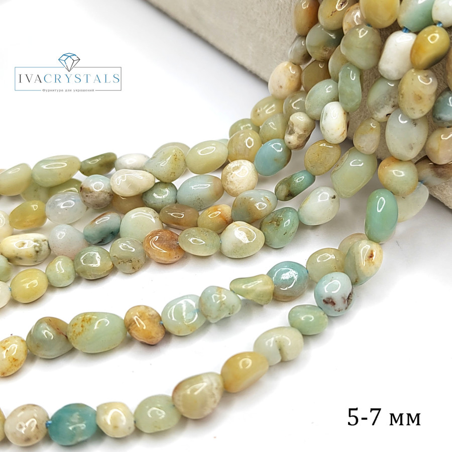 5х7 мм Амазонит натуральный, галтовка, НИТЬ 40 см
