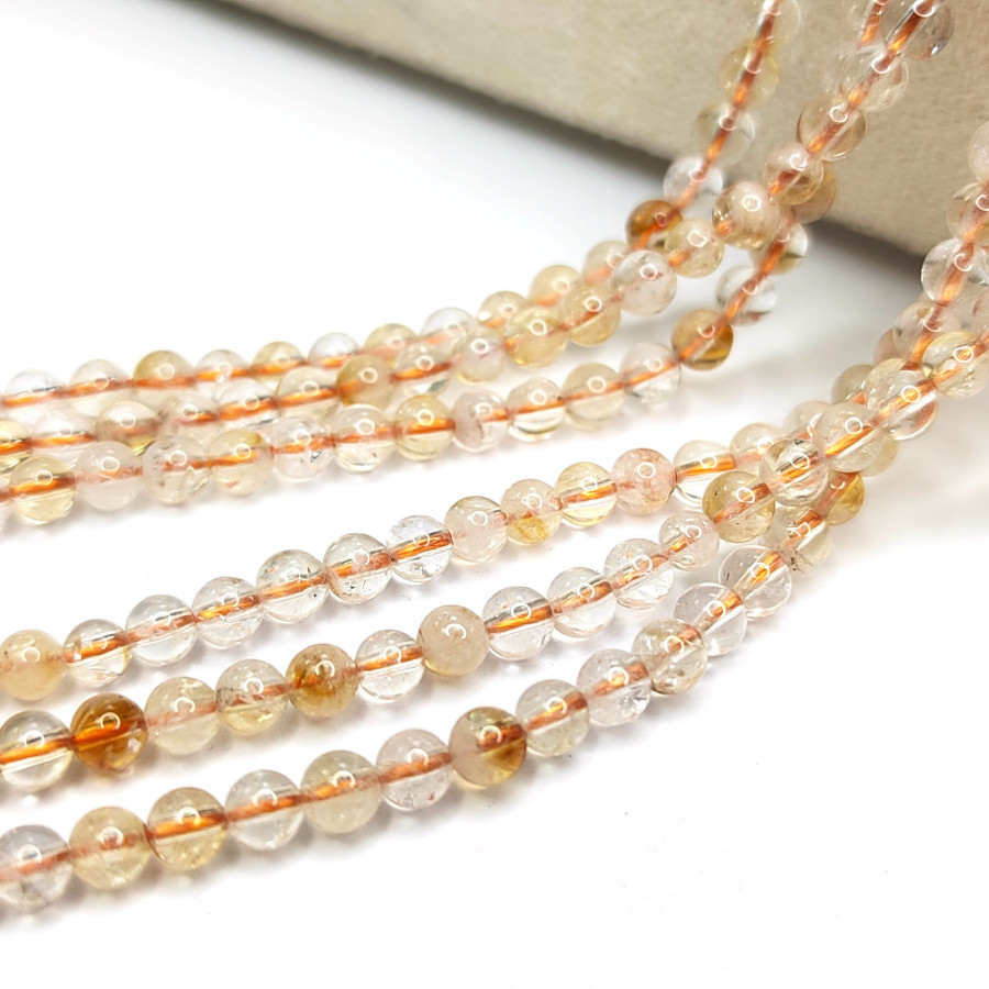 3,8 мм Цитрин натуральный форма шар, нить 39 см
