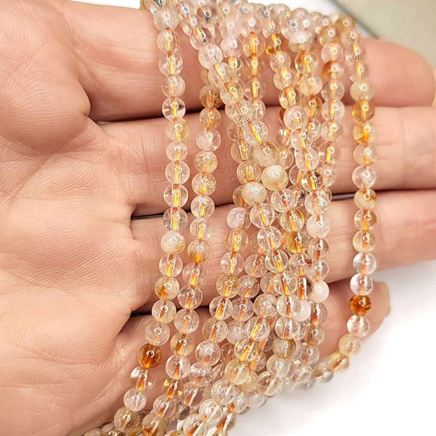 3,8 мм Цитрин натуральный форма шар, нить 39 см