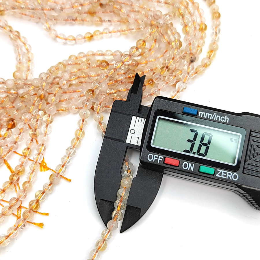 3,8 мм Цитрин натуральный форма шар, нить 39 см