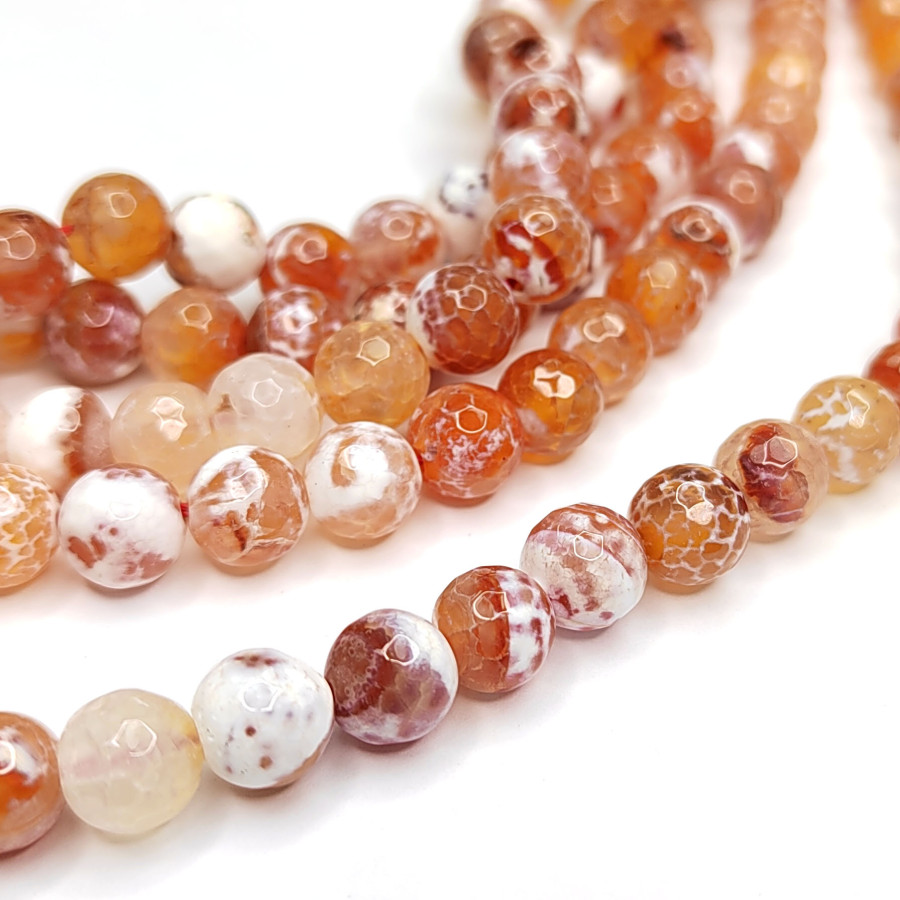 Агат африканский 8 мм, Вены дракона, Огранка, цвет Оранжевый - белый, НИТЬ 38 см