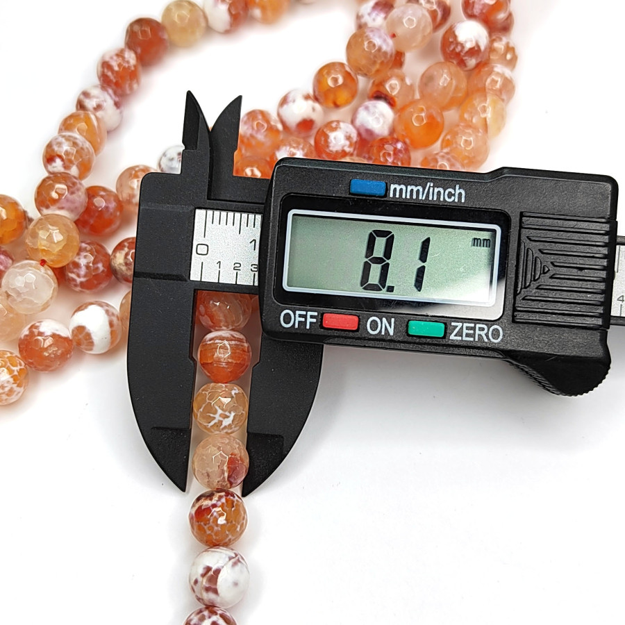 Агат африканский 8 мм, Вены дракона, Огранка, цвет Оранжевый - белый, НИТЬ 38 см